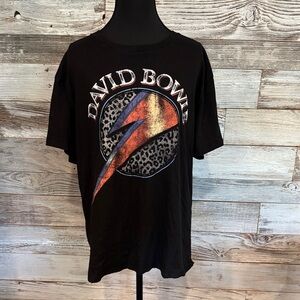 David Bowie Black Short-Sleeve Graphic Tee with Red and Gold Bolt
